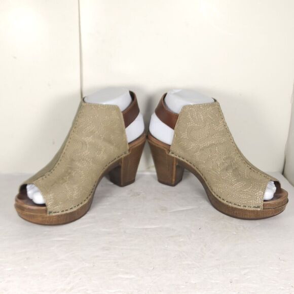 Dansko Women's Reggie US6-6,5 EU37 Taupe Tooled Leather Caged Slingback Sandals - Picture 6 of 16